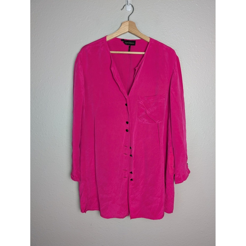 Dana Buchman Tunic Blouse Womens 2X Pink V-Neck Long Sleeve Silk Pockets FLAW‎